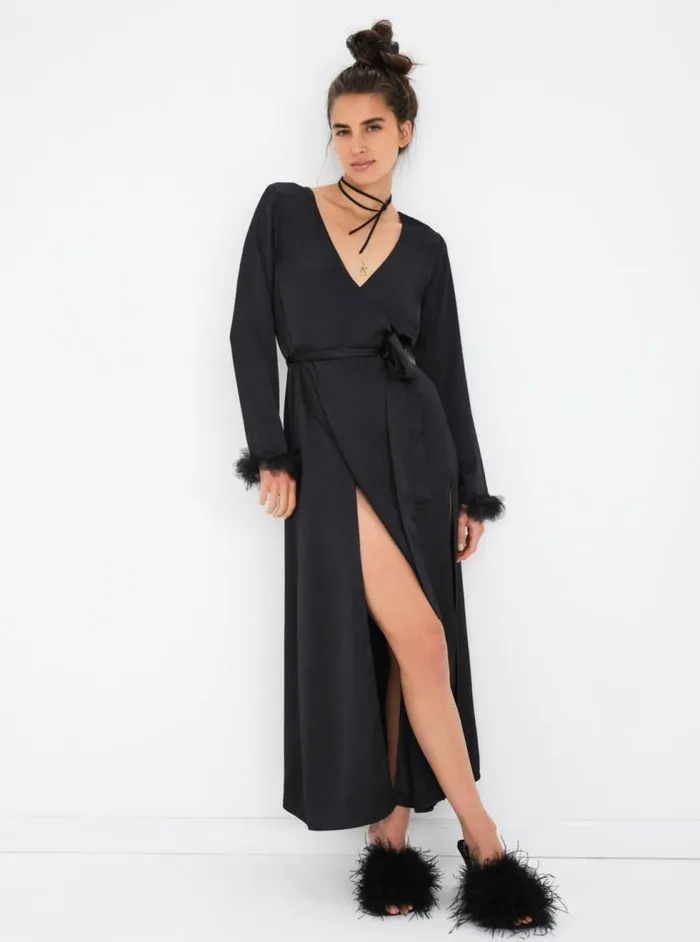 For Love and Lemons Lingerie Floral Trim Robe Black 8211 Women