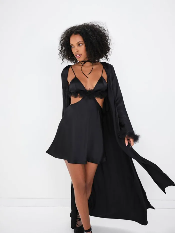 For Love and Lemons Lingerie Floral Trim Robe Black 8211 Women For Love and Lemons Lingerie Floral Trim Robe Black 8211 Women
