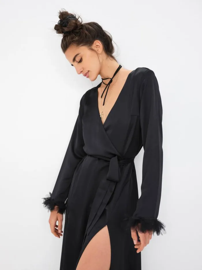 For Love and Lemons Lingerie Floral Trim Robe Black 8211 Women For Love and Lemons Lingerie Floral Trim Robe Black 8211 Women