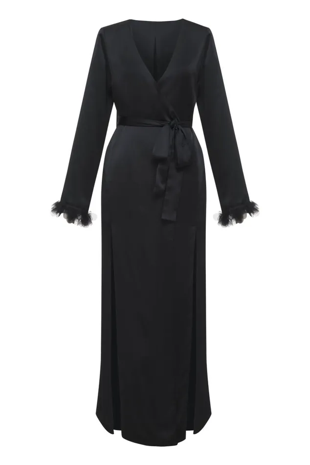 For Love and Lemons Lingerie Floral Trim Robe Black 8211 Women For Love and Lemons Lingerie Floral Trim Robe Black 8211 Women