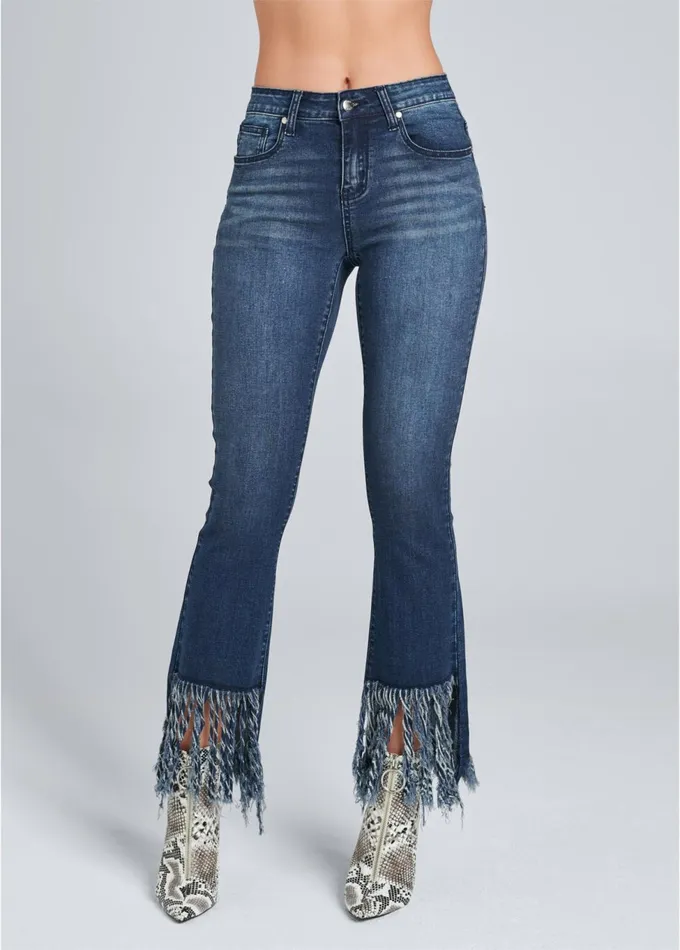 FRAYED HEM JEANS Dark Wash Women VENUS Novelty Jeans