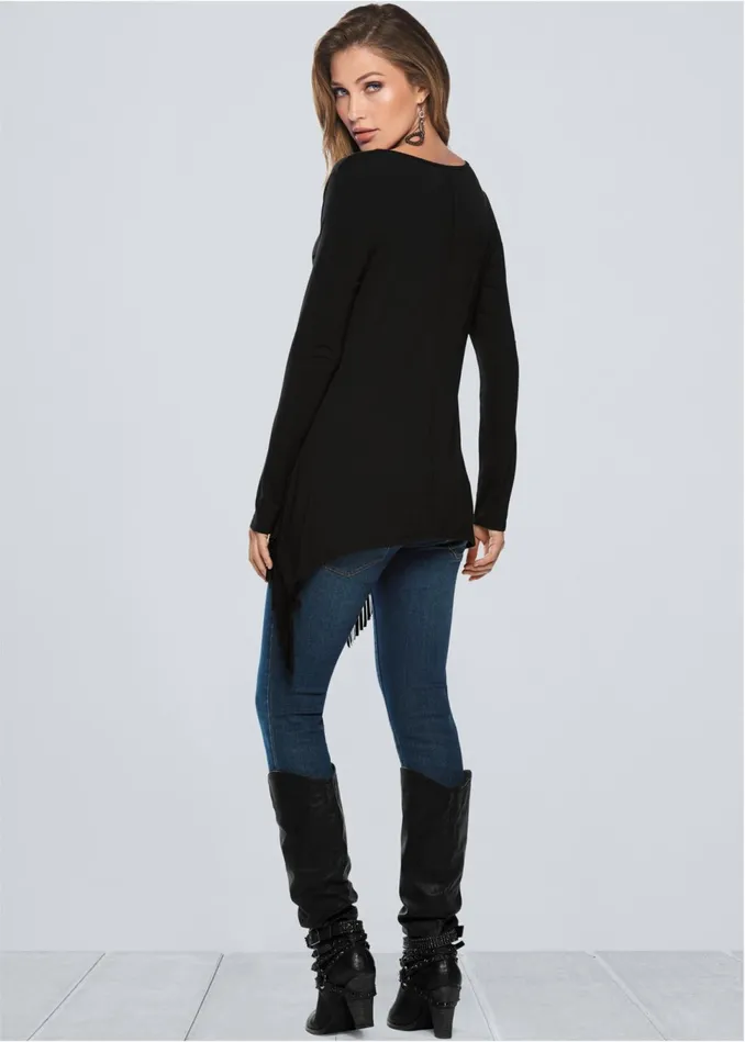 FRINGE DETAIL TUNIC TOP Black Women VENUS Night Out Tops