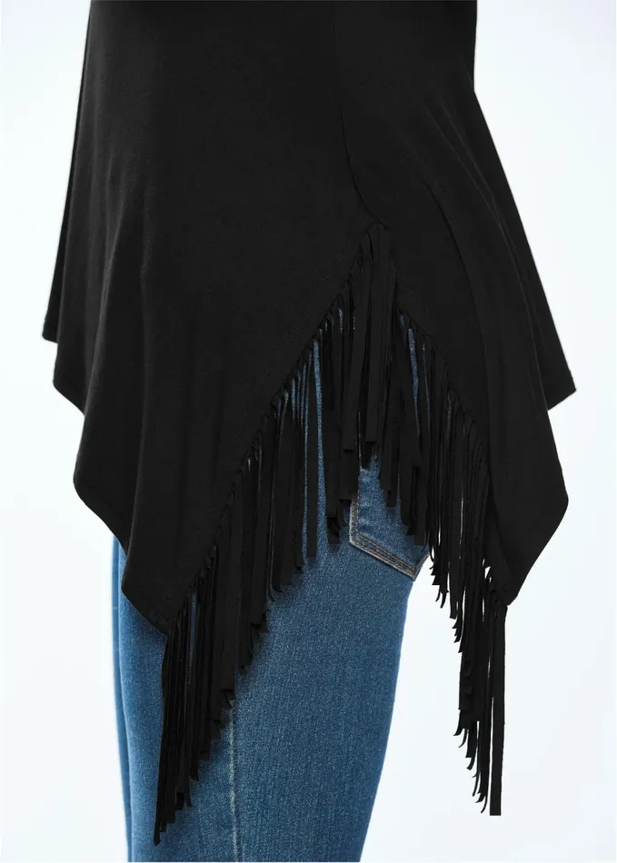 FRINGE DETAIL TUNIC TOP Black Women VENUS Night Out Tops