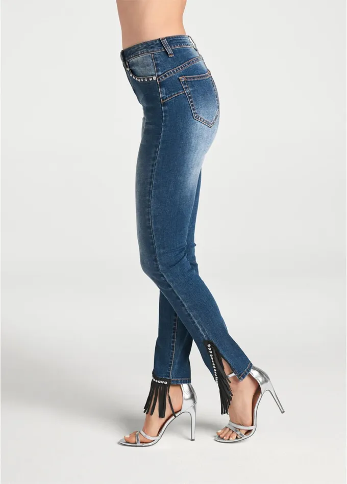 FRINGE TRIM JEANS Dark Wash Women VENUS Novelty Jeans