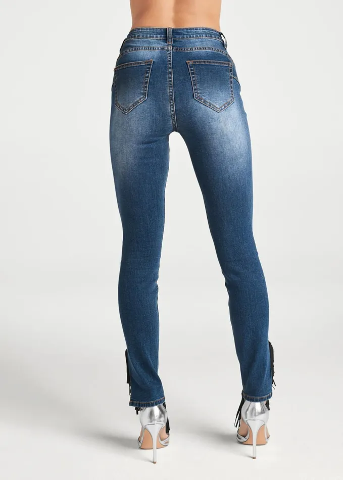 FRINGE TRIM JEANS Dark Wash Women VENUS Novelty Jeans