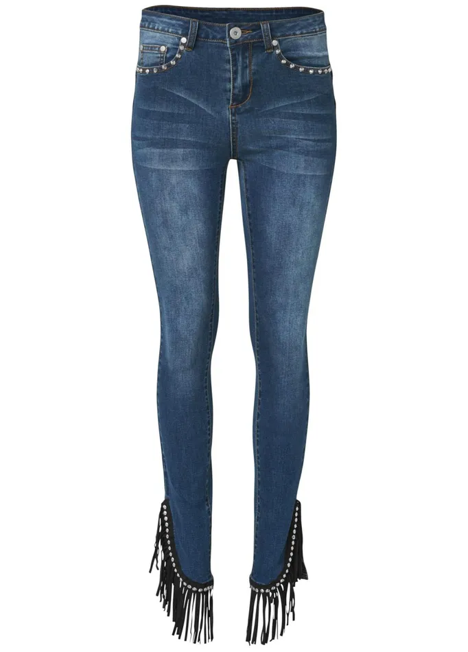 FRINGE TRIM JEANS Dark Wash Women VENUS Novelty Jeans