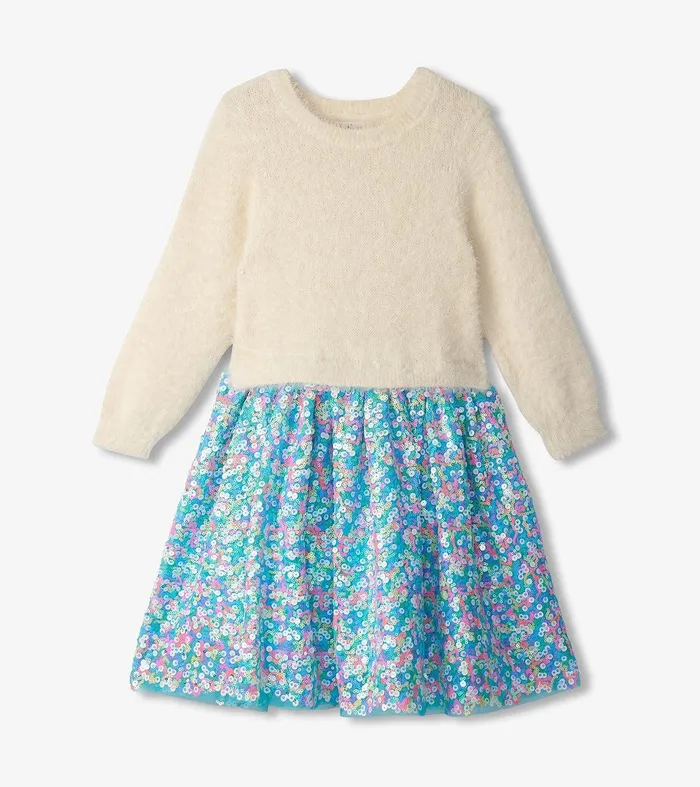 Girls Cami Lace Fuzzy Mixed Sequin Skirt Dress Hatley