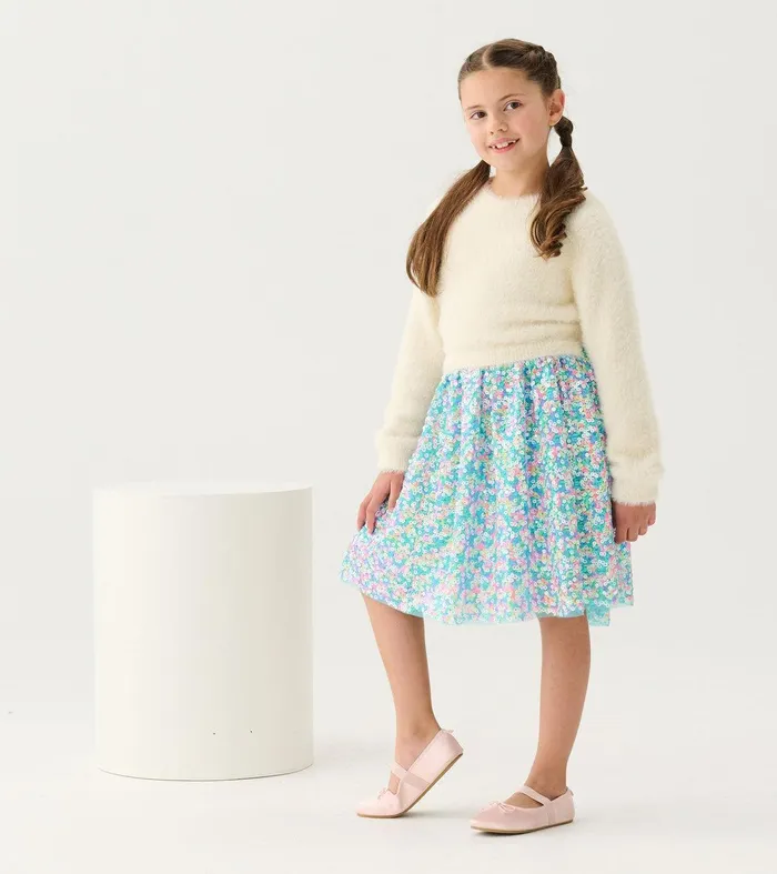 Girls Cami Lace Fuzzy Mixed Sequin Skirt Dress Hatley