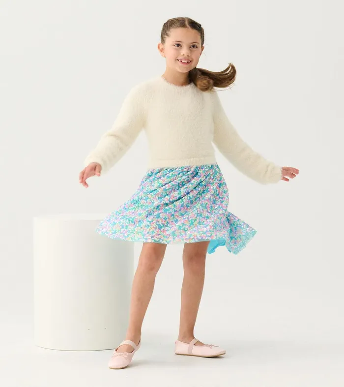 Girls Cami Lace Fuzzy Mixed Sequin Skirt Dress Hatley