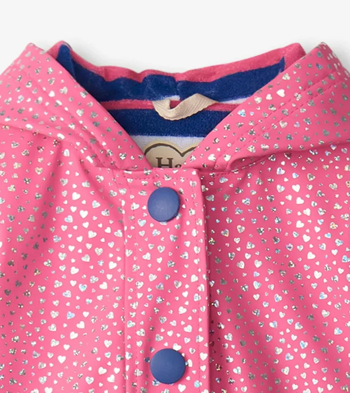 Girls Glitter Hearts ButtonUp Rain Jacket Hatley