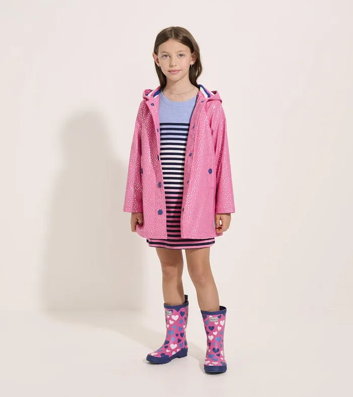 Girls Glitter Hearts ButtonUp Rain Jacket Hatley