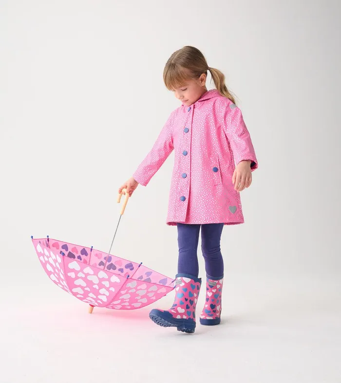 Girls Glitter Hearts ButtonUp Rain Jacket Hatley