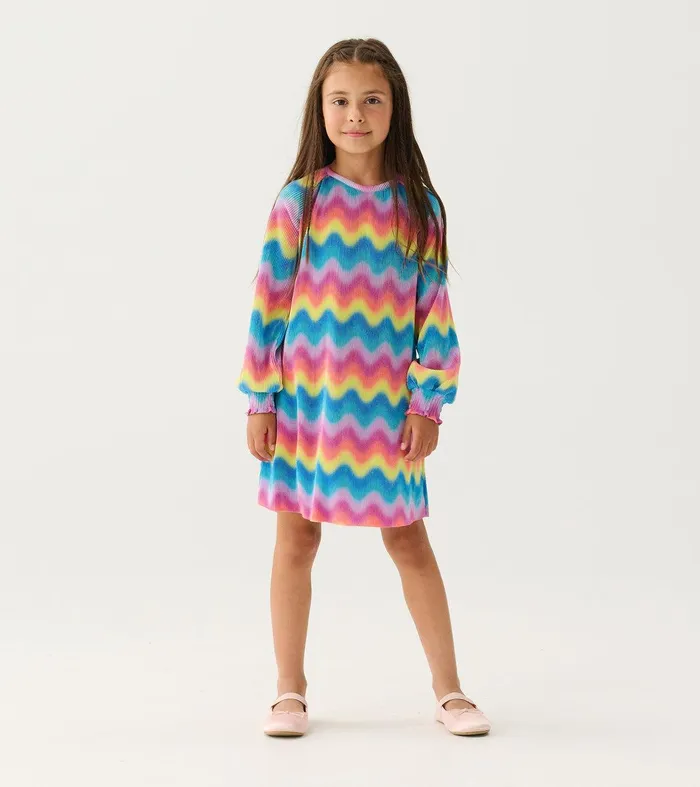 Girls Rainbow Wave Pleated ALine Dress Hatley