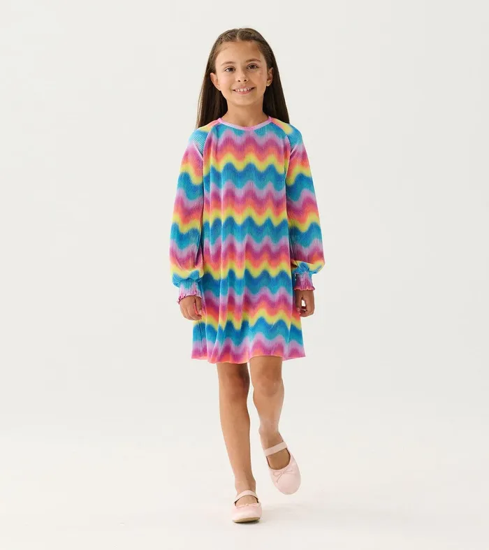 Girls Rainbow Wave Pleated ALine Dress Hatley
