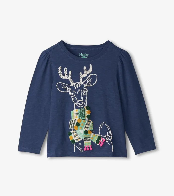 Girls Reindeer Scarf TShirt Hatley