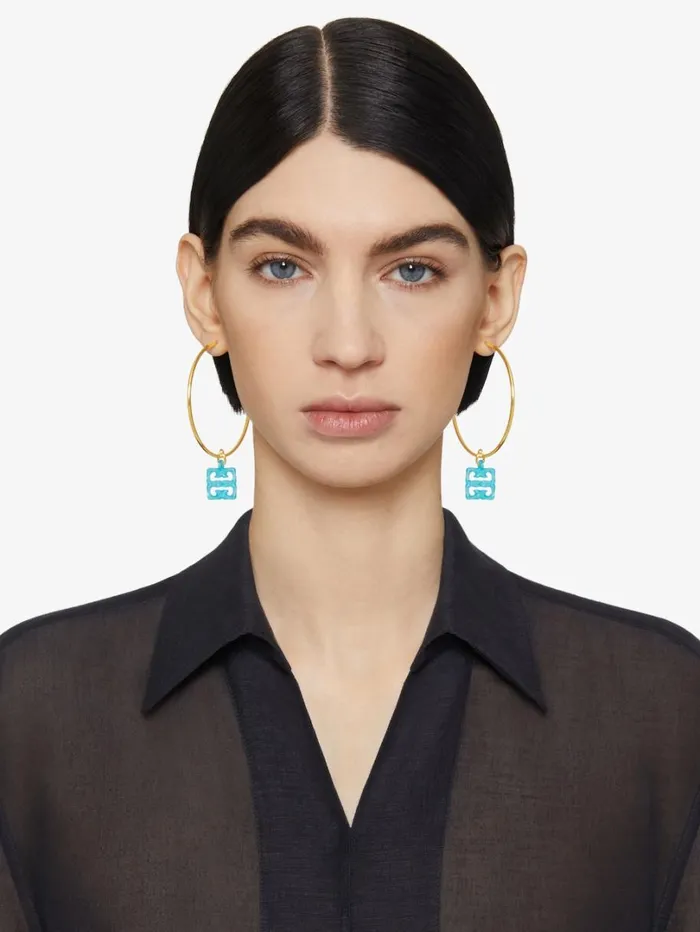 Givenchy 4G Liquid Earrings In Metal And Resin Aqua Green Women Jewelry