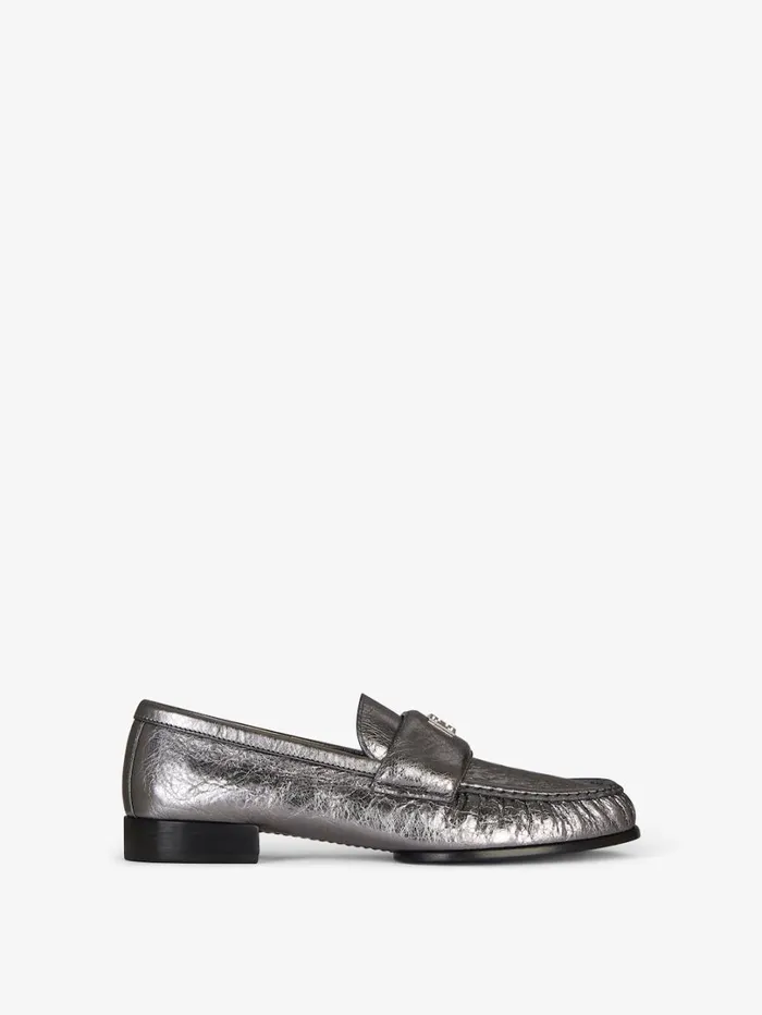 Givenchy 4G Loafers In Laminated Leather Silvery Grey Women Boots and Booties