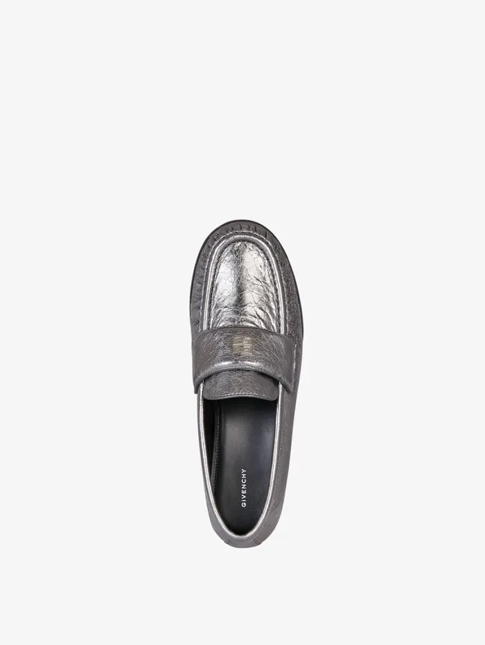 Givenchy 4G Loafers In Laminated Leather Silvery Grey Women Boots and Booties Givenchy 4G Loafers In Laminated Leather Silvery Grey Women Boots and Booties