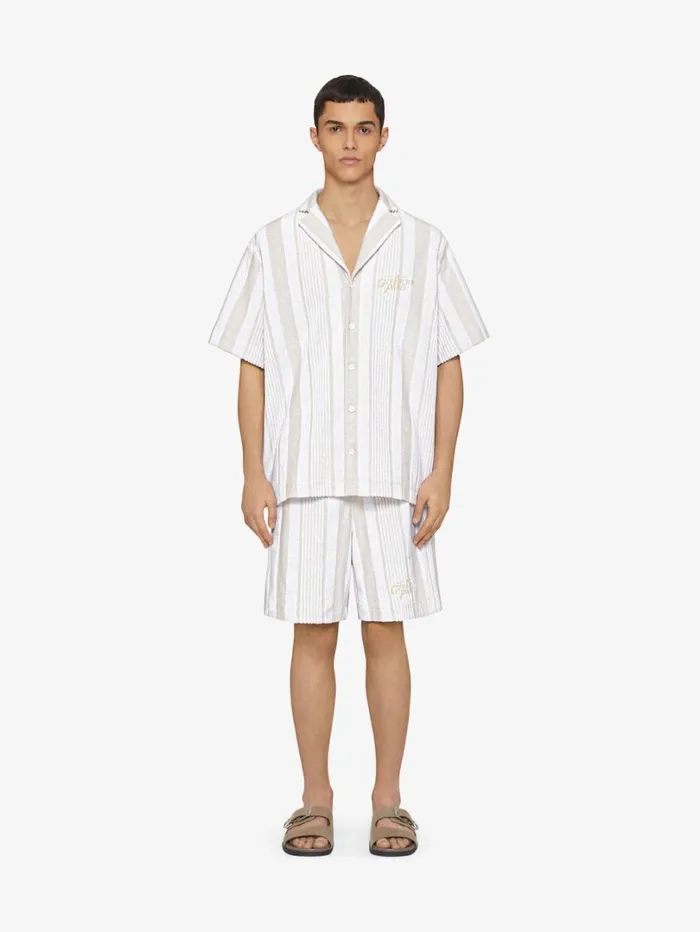 Givenchy Boxy Fit Shirt In Cotton Towelling With Stripes Whitebeige Men Shirts