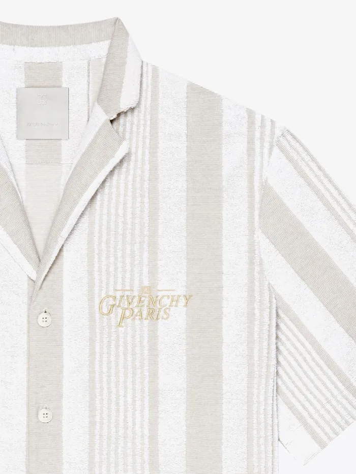 Givenchy Boxy Fit Shirt In Cotton Towelling With Stripes Whitebeige Men Shirts