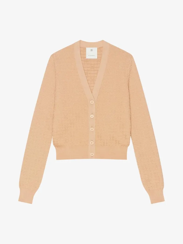 Givenchy Cropped Cardigan In 4G Mini Jacquard Tan Women Knitwear