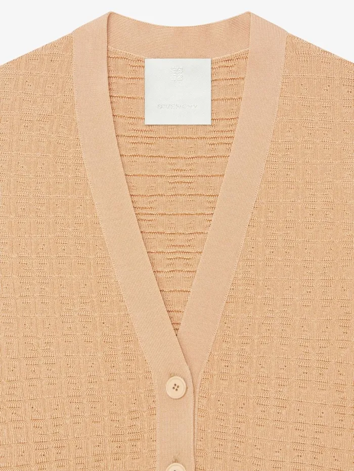Givenchy Cropped Cardigan In 4G Mini Jacquard Tan Women Knitwear