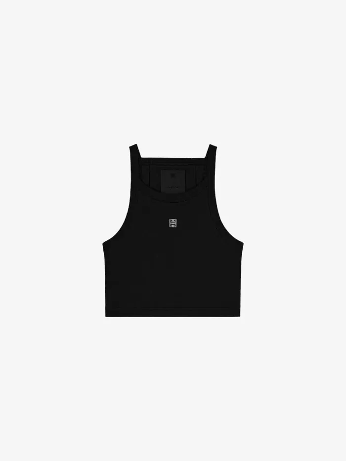 Givenchy Cropped Tank Top In Cotton With 4G Detail Black Women TShirts
