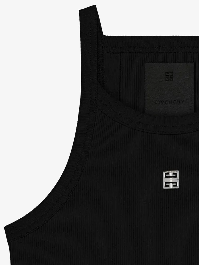 Givenchy Cropped Tank Top In Cotton With 4G Detail Black Women TShirts