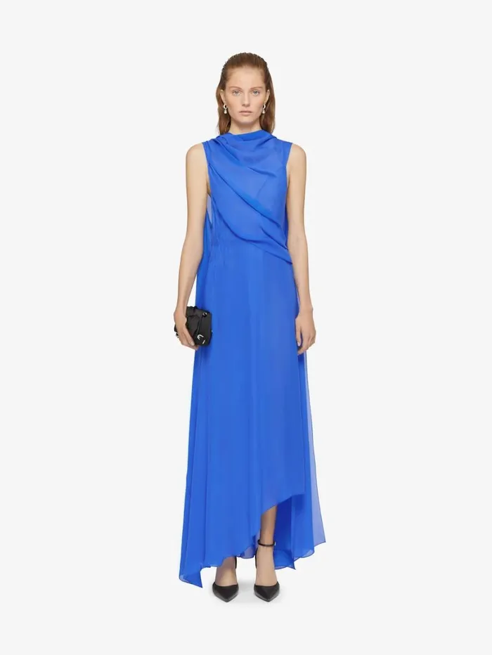 Givenchy Draped Dress In Satin With Lavallire Iris Purple Women Dresses