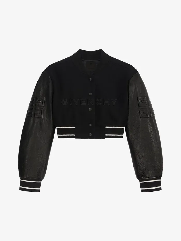 Givenchy GIVENCHY Cropped Varsity Jacket In Wool And Leather Blackwhite Women Outerwear and Blousons