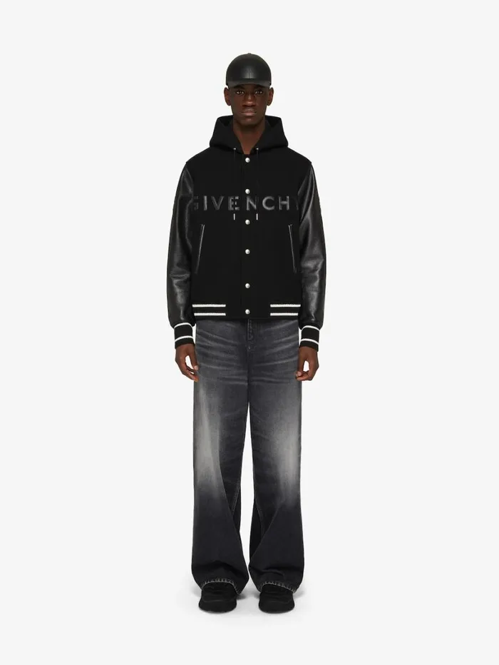 Givenchy GIVENCHY Hooded Varsity Jacket In Wool And Leather Black Men Outerwear and Blousons Givenchy GIVENCHY Hooded Varsity Jacket In Wool And Leather Black Men Outerwear and Blousons