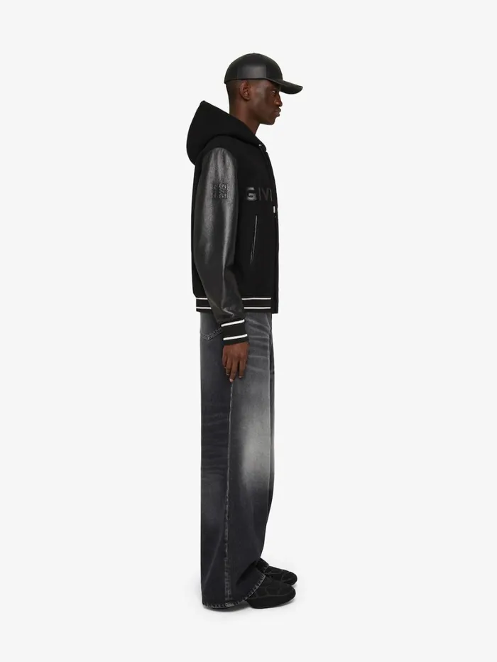 Givenchy GIVENCHY Hooded Varsity Jacket In Wool And Leather Black Men Outerwear and Blousons