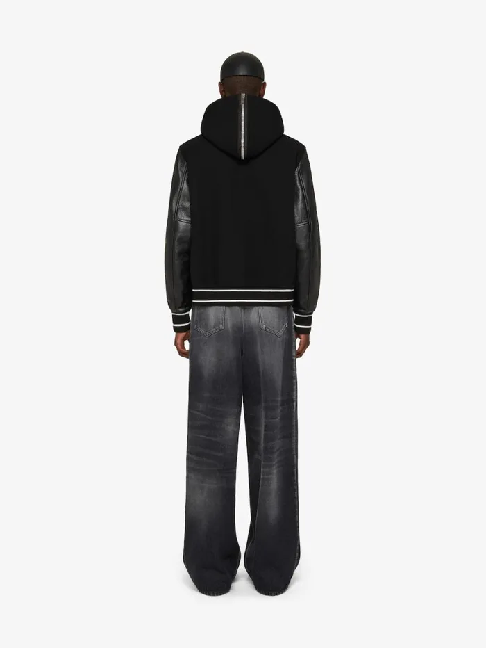 Givenchy GIVENCHY Hooded Varsity Jacket In Wool And Leather Black Men Outerwear and Blousons