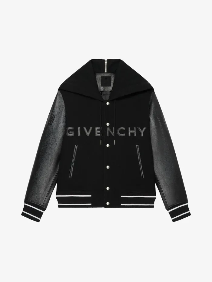 Givenchy GIVENCHY Hooded Varsity Jacket In Wool And Leather Black Men Outerwear and Blousons
