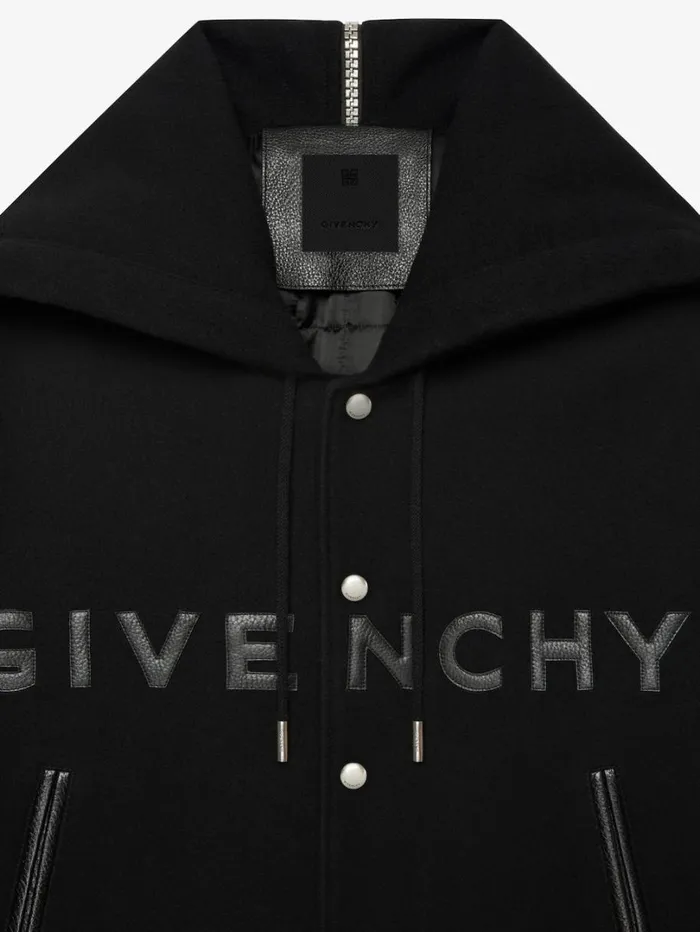 Givenchy GIVENCHY Hooded Varsity Jacket In Wool And Leather Black Men Outerwear and Blousons