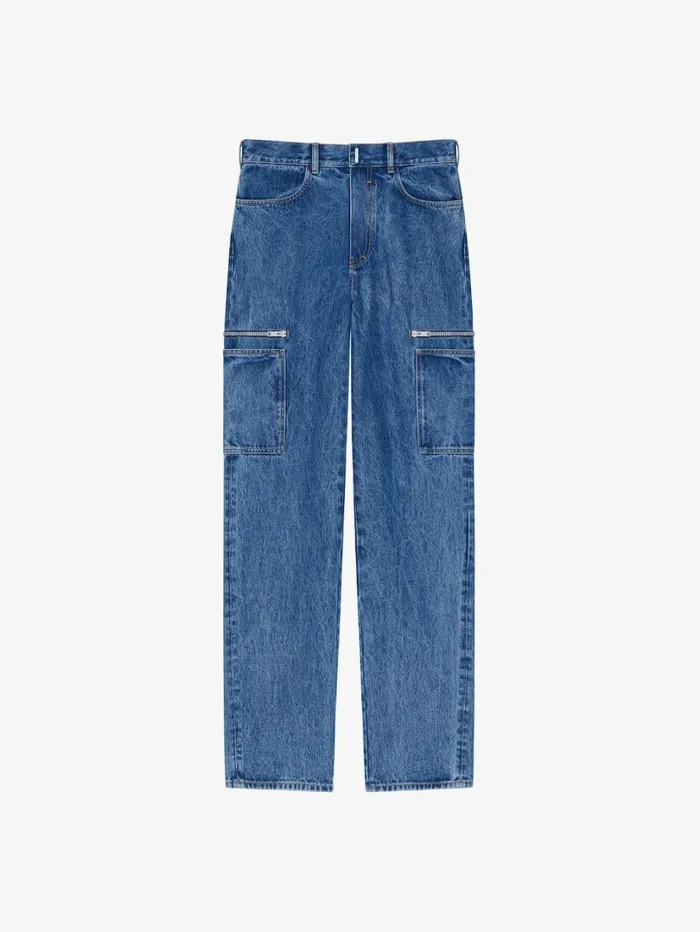 Givenchy Loose Fit Cargo Pants In Marble Denim Indigo Blue Men Pants and Shorts