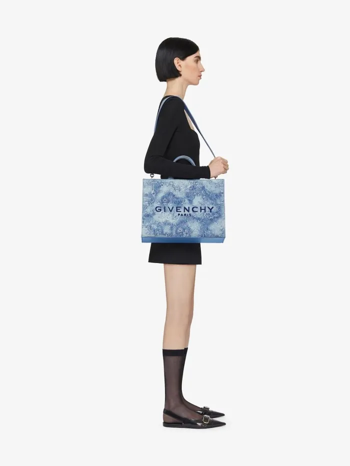 Givenchy Medium GTote Bag In Washed Embroidered Denim Medium Blue Women Shoulder Bags