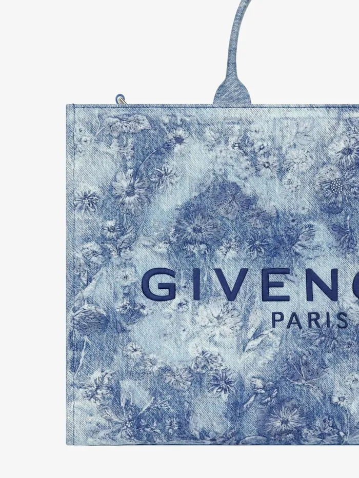 Givenchy Medium GTote Bag In Washed Embroidered Denim Medium Blue Women Shoulder Bags