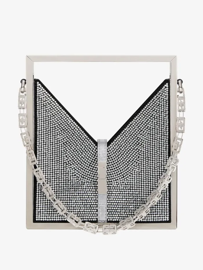 Givenchy Micro Cut Out Bag In Satin And Strass With Frame Silvery Grey Women Micro Bags