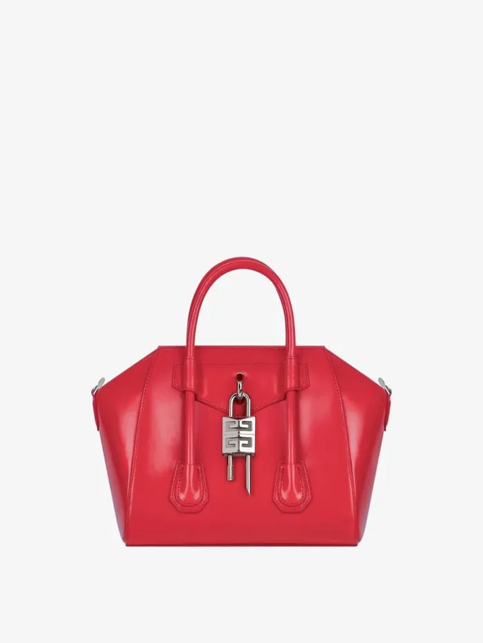 Givenchy Mini Antigona Lock Bag In Box Leather Red Women Crossbody Bags