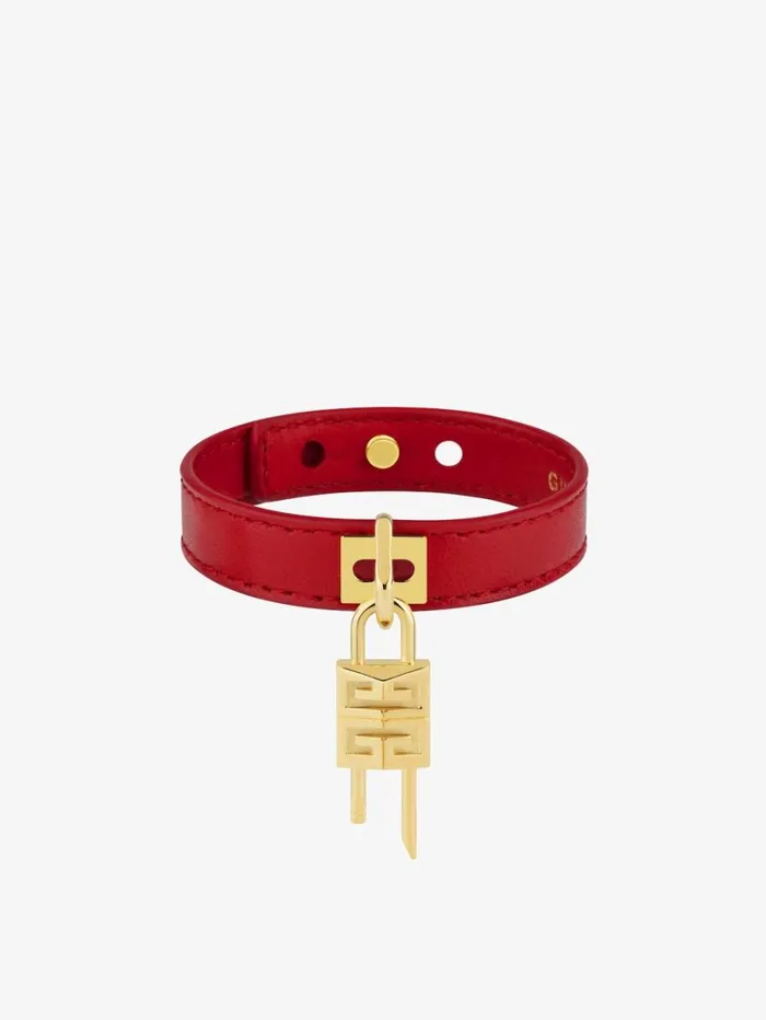 Givenchy Mini Lock Bracelet In Metal And Leather Goldenred Women Jewelry