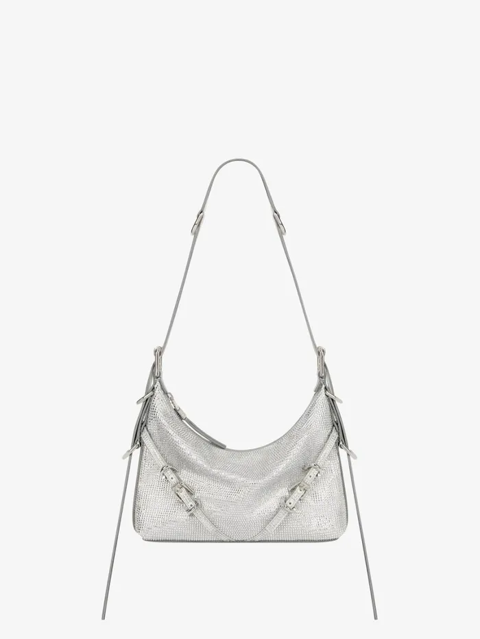 Givenchy Mini Voyou Bag In Satin With Strass And Leather Silvery Grey Women Crossbody Bags Givenchy Mini Voyou Bag In Satin With Strass And Leather Silvery Grey Women Crossbody Bags
