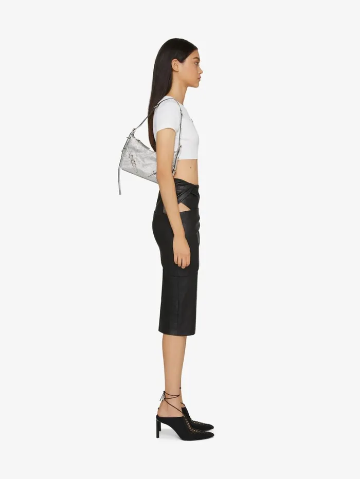 Givenchy Mini Voyou Bag In Satin With Strass And Leather Silvery Grey Women Crossbody Bags