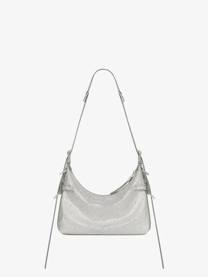 Givenchy Mini Voyou Bag In Satin With Strass And Leather Silvery Grey Women Crossbody Bags
