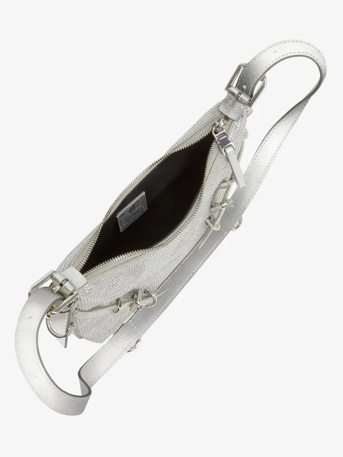 Givenchy Mini Voyou Bag In Satin With Strass And Leather Silvery Grey Women Crossbody Bags