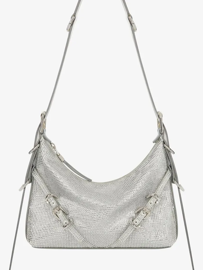 Givenchy Mini Voyou Bag In Satin With Strass And Leather Silvery Grey Women Crossbody Bags
