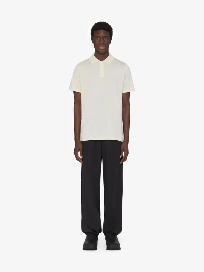 Givenchy Polo In Cotton And Silk With 4G Detail Ivory Men TShirts