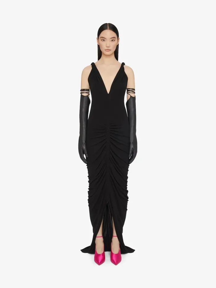 Givenchy Ruched Dress With Twisted Straps In Crepe Black Women Dresses