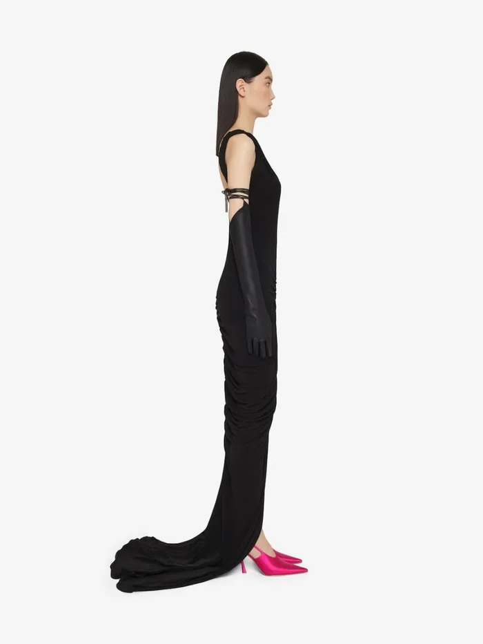Givenchy Ruched Dress With Twisted Straps In Crepe Black Women Dresses