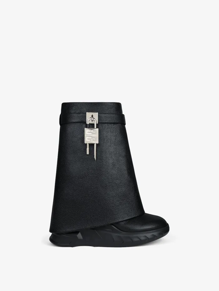Givenchy Shark Lock Biker Ankle Boots In Grained Leather Black Women Shark Lock